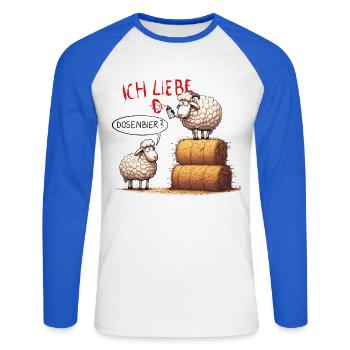 ich liebe dosenbier schafe bier lustig wortspiel - Unisex Baseballshirt langarm - Weiß/Royalblau - Vorne - Nik (191cm)