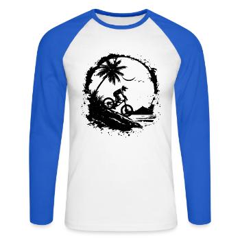 Mountainbiking Skizze - Unisex Baseballshirt langarm - Weiß/Royalblau - Vorne - Nik (191cm)