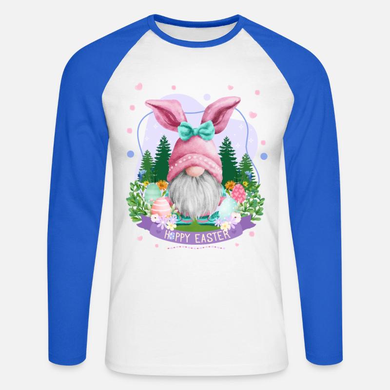 Hoppy Gnome Easter - Easter Gift Idea - Unisex Baseballshirt langarm - Weiß/Royalblau