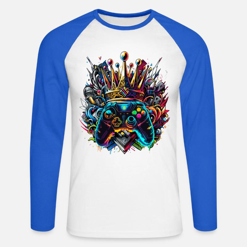 Königlicher Graffiti Gaming Controller - Unisex Baseballshirt langarm - Weiß/Royalblau