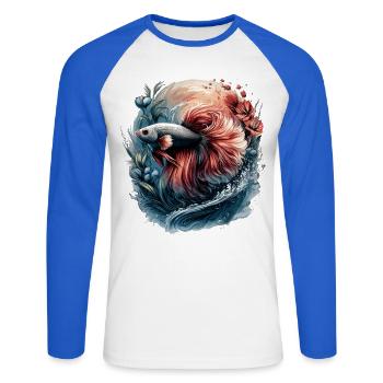 Betta Splendens, Kampffisch Aquarium, Bettafan - Unisex Baseballshirt langarm - Weiß/Royalblau - Vorne - Nik (191cm)