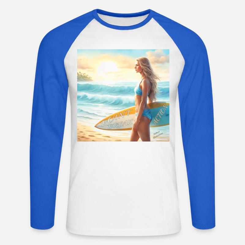 Mädchen Action Surf Point Break 2 - Unisex Baseballshirt langarm - Weiß/Royalblau