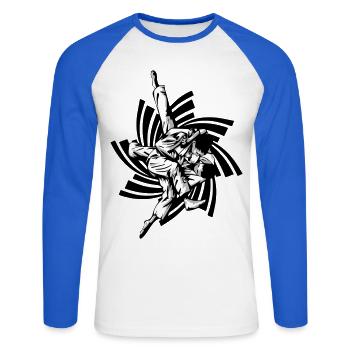 prise de judo - T-shirt baseball manches longues Homme - blanc/bleu royal - Devant - Nik (191cm)