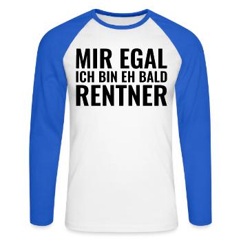 Mir egal Ich bin eh bald Rentner - Unisex Baseballshirt langarm - Weiß/Royalblau - Vorne - Nik (191cm)