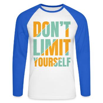 Schränken Sie sich nicht ein - Unisex Baseballshirt langarm - Weiß/Royalblau - Vorne - Nik (191cm)
