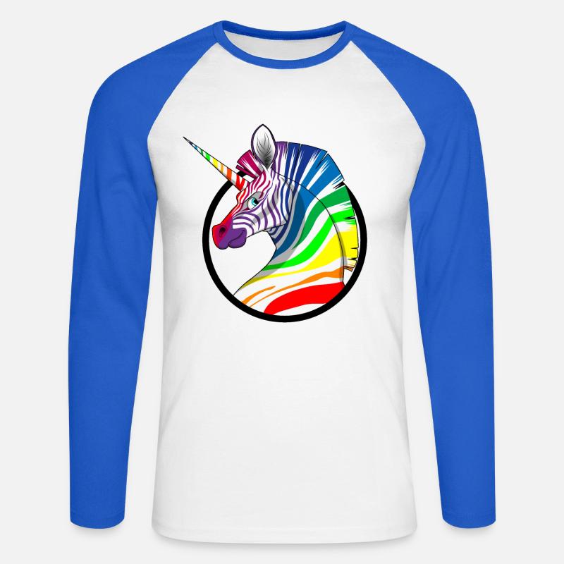 Regenbogen Einhorn Zebra - Unisex Baseballshirt langarm - Weiß/Royalblau