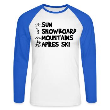 Sonne Snowboard Berge Apres Ski - Unisex Baseballshirt langarm - Weiß/Royalblau - Vorne - Nik (191cm)