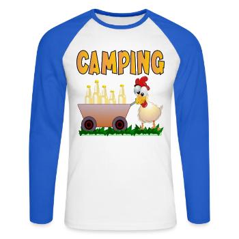 BOISSONS DE CAMPING - T-shirt baseball manches longues Homme - blanc/bleu royal - Devant - Nik (191cm)