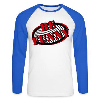 be funny - Unisex Baseballshirt langarm - Weiß/Royalblau - Vorne - Nik (191cm)