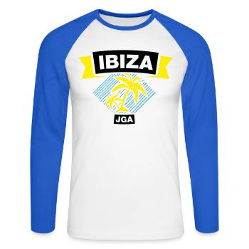 IBIZA Bachelor Party Crew - Unisex Long Sleeve Baseball T-Shirt - white/royal blue - Front - Nik (191cm)
