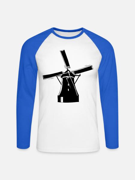 Windmühle schwarz - Unisex Baseballshirt langarm - Weiß/Royalblau