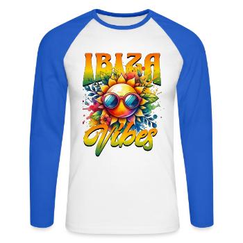 Ibiza Vibes  - Unisex Baseballshirt langarm - Weiß/Royalblau - Vorne - Nik (191cm)