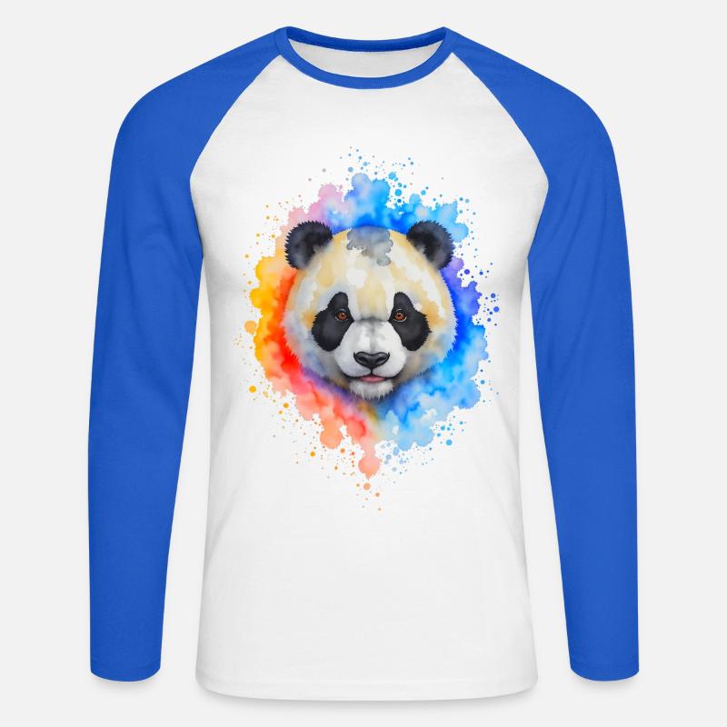 Wasserfarben Panda Splash - Unisex Baseballshirt langarm - Weiß/Royalblau