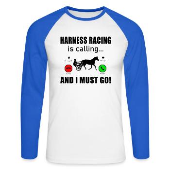Trotting Racing Horse Trotting Racing IS-CALLING Horses - Unisex Long Sleeve Baseball T-Shirt - white/royal blue - Front - Nik (191cm)