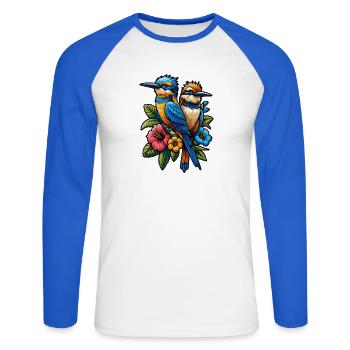 Éleveur d’oiseaux Ornithologue Ornithologue Ornithologue - T-shirt baseball manches longues Homme - blanc/bleu royal - Devant - Nik (191cm)
