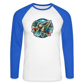 Éleveur d’oiseaux Ornithologue Ornithologue Ornithologue - T-shirt baseball manches longues Homme - blanc/bleu royal - Devant - Nik (191cm)