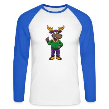 Moose Funny Kawaii Cartoon Character Clipart - Unisex Long Sleeve Baseball T-Shirt - white/royal blue - Front - Nik (191cm)