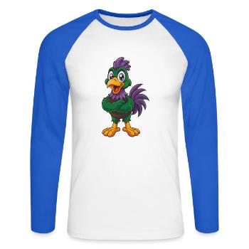 poulet drôle kawaii dessin animé personnage clipart - T-shirt baseball manches longues Homme - blanc/bleu royal - Devant - Nik (191cm)