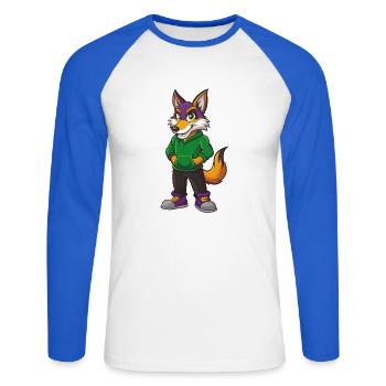 Coyote Funny Kawaii Cartoon Character Clipart - Unisex Long Sleeve Baseball T-Shirt - white/royal blue - Front - Nik (191cm)