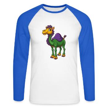Camel Funny Kawaii Cartoon Character Clipart - Unisex Long Sleeve Baseball T-Shirt - white/royal blue - Front - Nik (191cm)