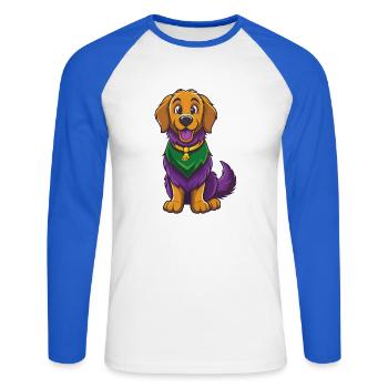 Golden Retriever Dog Kawaii Cartoon Character - Unisex Long Sleeve Baseball T-Shirt - white/royal blue - Front - Nik (191cm)