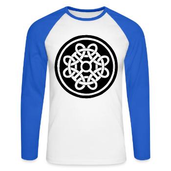 Celtic flower and black talisman - Unisex Long Sleeve Baseball T-Shirt - white/royal blue - Front - Nik (191cm)