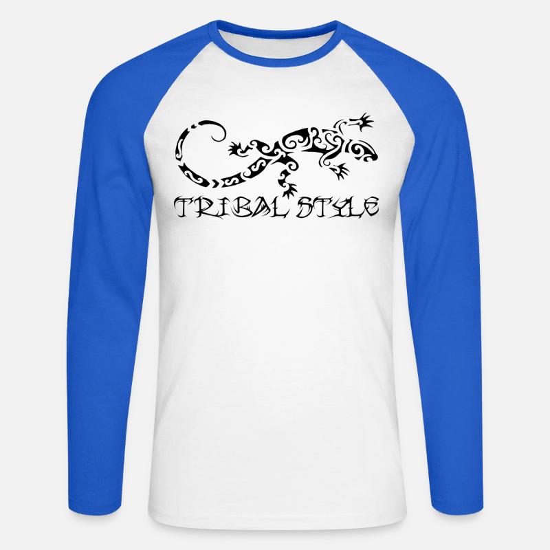 Polynesische schwarze Eidechse - Unisex Baseballshirt langarm - Weiß/Royalblau