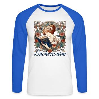 Bücherwurm Frau Lesen Schmökern Geschenk - Unisex Baseballshirt langarm - Weiß/Royalblau - Vorne - Nik (191cm)