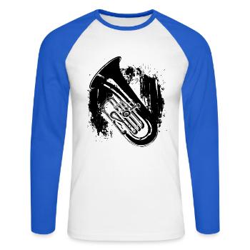 Dessin de tuba - T-shirt baseball manches longues Homme - blanc/bleu royal - Devant - Nik (191cm)