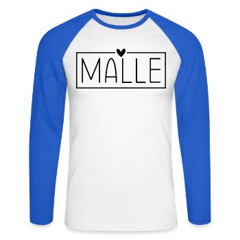Mallorca Malle - Unisex Baseballshirt langarm - Weiß/Royalblau - Vorne - Nik (191cm)