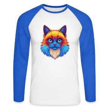 Ragdoll Katze Rasse Cartoon Kawaii Tier Haustier - Unisex Baseballshirt langarm - Weiß/Royalblau - Vorne - Nik (191cm)