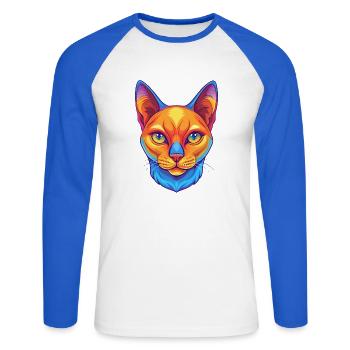 Europäische Burma-Katzenrasse Karikatur Kawaii Tier P - Unisex Baseballshirt langarm - Weiß/Royalblau - Vorne - Nik (191cm)