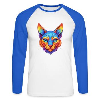 Chat Rex allemand, race de chat, dessin animé, animal de compagnie kawaii - T-shirt baseball manches longues Homme - blanc/bleu royal - Devant - Nik (191cm)