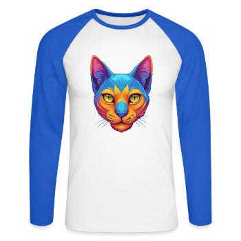 Bombay Chat Race Dessin animé Kawaii Animal Pet - T-shirt baseball manches longues Homme - blanc/bleu royal - Devant - Nik (191cm)