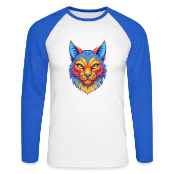 Asian Cat Breed Cartoon Kawaii Animal Pet - Unisex Long Sleeve Baseball T-Shirt - white/royal blue - Front - Nik (191cm)