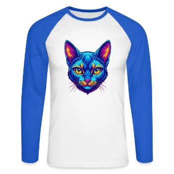 Arabian Mau Cat Breed Cartoon Kawaii Animal Pet - Unisex Long Sleeve Baseball T-Shirt - white/royal blue - Front - Nik (191cm)