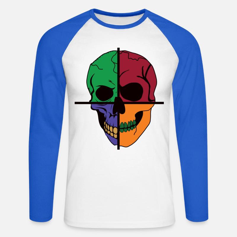 Vier geteilter Skelettschädel - Unisex Baseballshirt langarm - Weiß/Royalblau