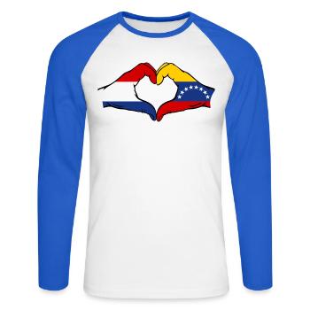 Drapeau Hollande Venezuela mains forme de coeur - T-shirt baseball manches longues Homme - blanc/bleu royal - Devant - Nik (191cm)