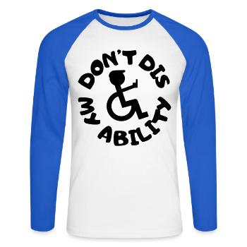 Leugne meine Behinderung nicht # - Unisex Baseballshirt langarm - Weiß/Royalblau - Vorne - Nik (191cm)