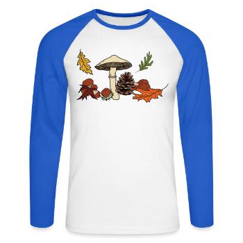 Feuilles de champignon d’automne Châtaignier - T-shirt baseball manches longues Homme - blanc/bleu royal - Devant - Nik (191cm)