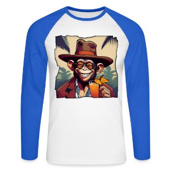 Affe mit Cocktail! - Unisex Baseballshirt langarm - Weiß/Royalblau - Vorne - Nik (191cm)