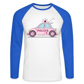 Polizeiauto Police Rosa - Unisex Baseballshirt langarm - Weiß/Royalblau - Vorne - Nik (191cm)