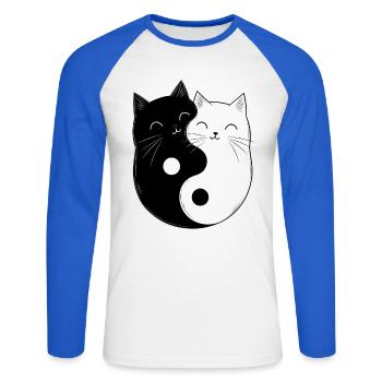Yin and Yang Cats Cat Owner Buddhism Graphic - Unisex Long Sleeve Baseball T-Shirt - white/royal blue - Front - Nik (191cm)