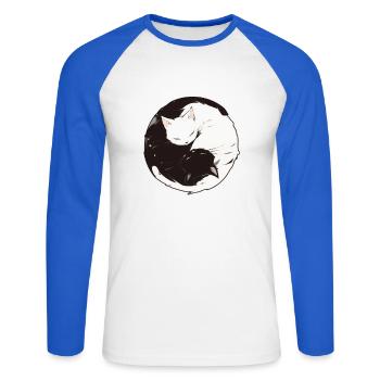 Yin and Yang Buddhism Graphic Cats Cat Holder - Unisex Long Sleeve Baseball T-Shirt - white/royal blue - Front - Nik (191cm)