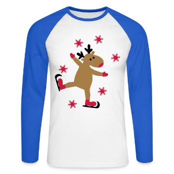 Drôle d’orignal pour Noël - T-shirt baseball manches longues Homme - blanc/bleu royal - Devant - Nik (191cm)