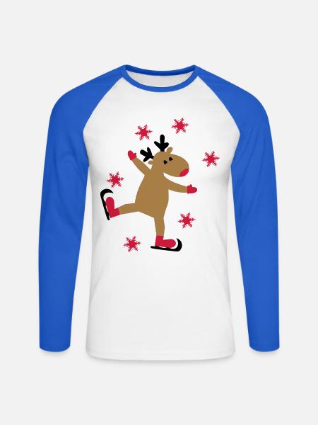Funny moose for Christmas - Unisex Long Sleeve Baseball T-Shirt - white/royal blue