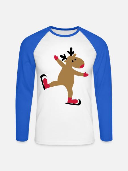 Funny moose for Christmas - Unisex Long Sleeve Baseball T-Shirt - white/royal blue