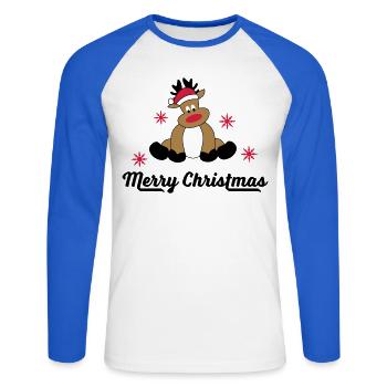 Merry Christmas Greetings - Unisex Long Sleeve Baseball T-Shirt - white/royal blue - Front - Nik (191cm)