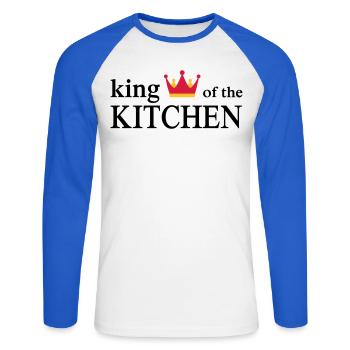 Funny cooking apron for men - Unisex Long Sleeve Baseball T-Shirt - white/royal blue - Front - Nik (191cm)