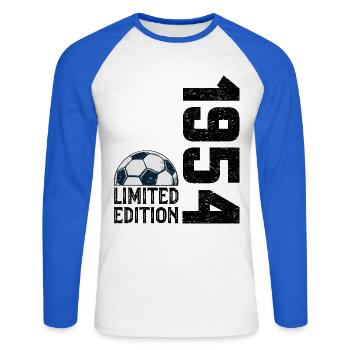 70e Anniversaire 1954 Édition Limitée Football - T-shirt baseball manches longues Homme - blanc/bleu royal - Devant - Nik (191cm)